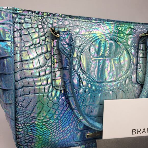 BRAHMIN Small Ashlee Blue Topaz Melbourne Satchel Leather Iridescent Holo NWT - Picture 13 of 14